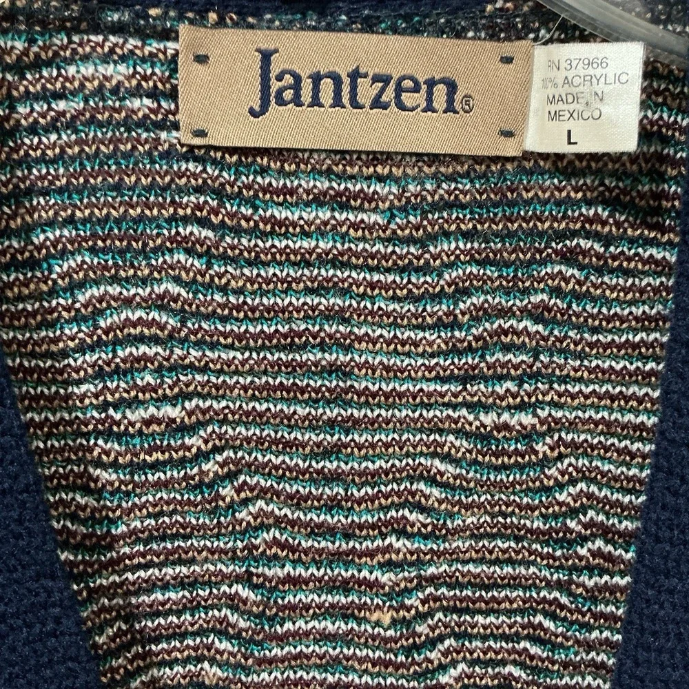 Vintage‎ Jantzen Cardigan Sweater Men Large Blue Beige Knit Grandpacore Academia